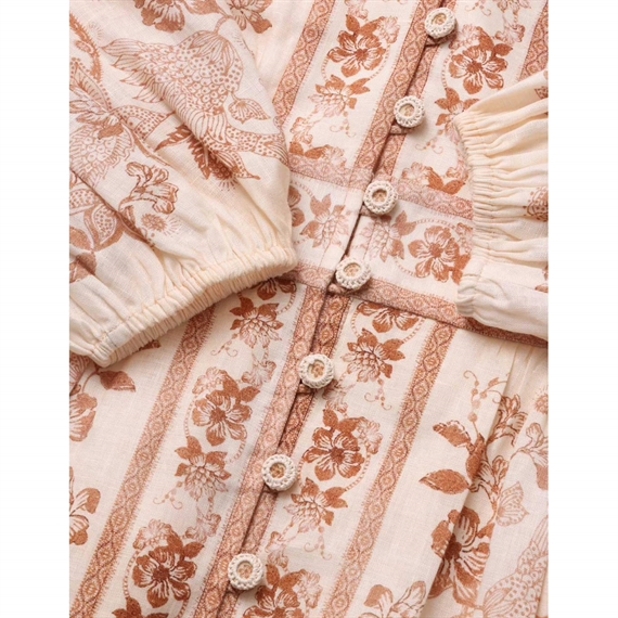 Zimmermann Indra Plunge Midi Kjole, Cream Tan Floral